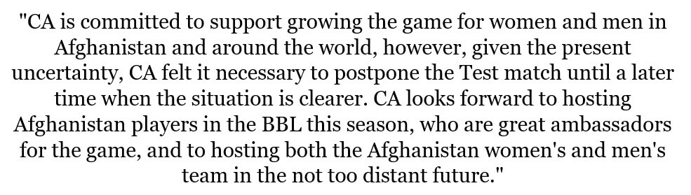 Cricket Australia Confirms Postponement of Afghanistan Test