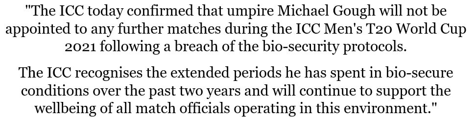 ICC Stands Down Umpire Michael Gough After a Protocols Breach