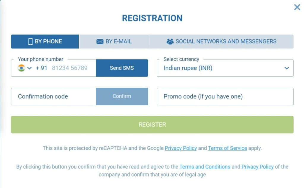 1xbet registration